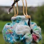 Felted Bag - Wool Hand Bags , Felted Wool Purse,Wet Felted Bags, Turquoise Bag.