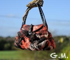 Felted Bag - Wool Hand Bags , Felted Wool Purse,Wet Felted Bags, Red&Black Bag. 